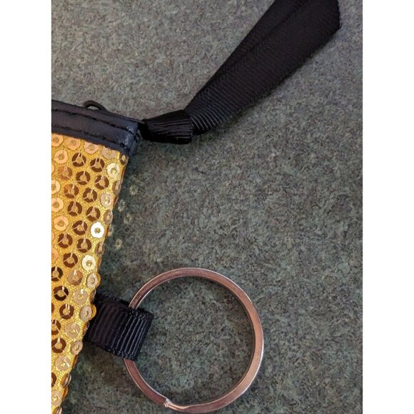 Iowa Hawkeye Coin Purse Yellow Sequins Zip up Key Chain 5"X4" - Picture 5 of 5